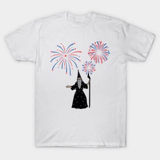 Wizard casting Fireworks for 4th of July T-Shirt